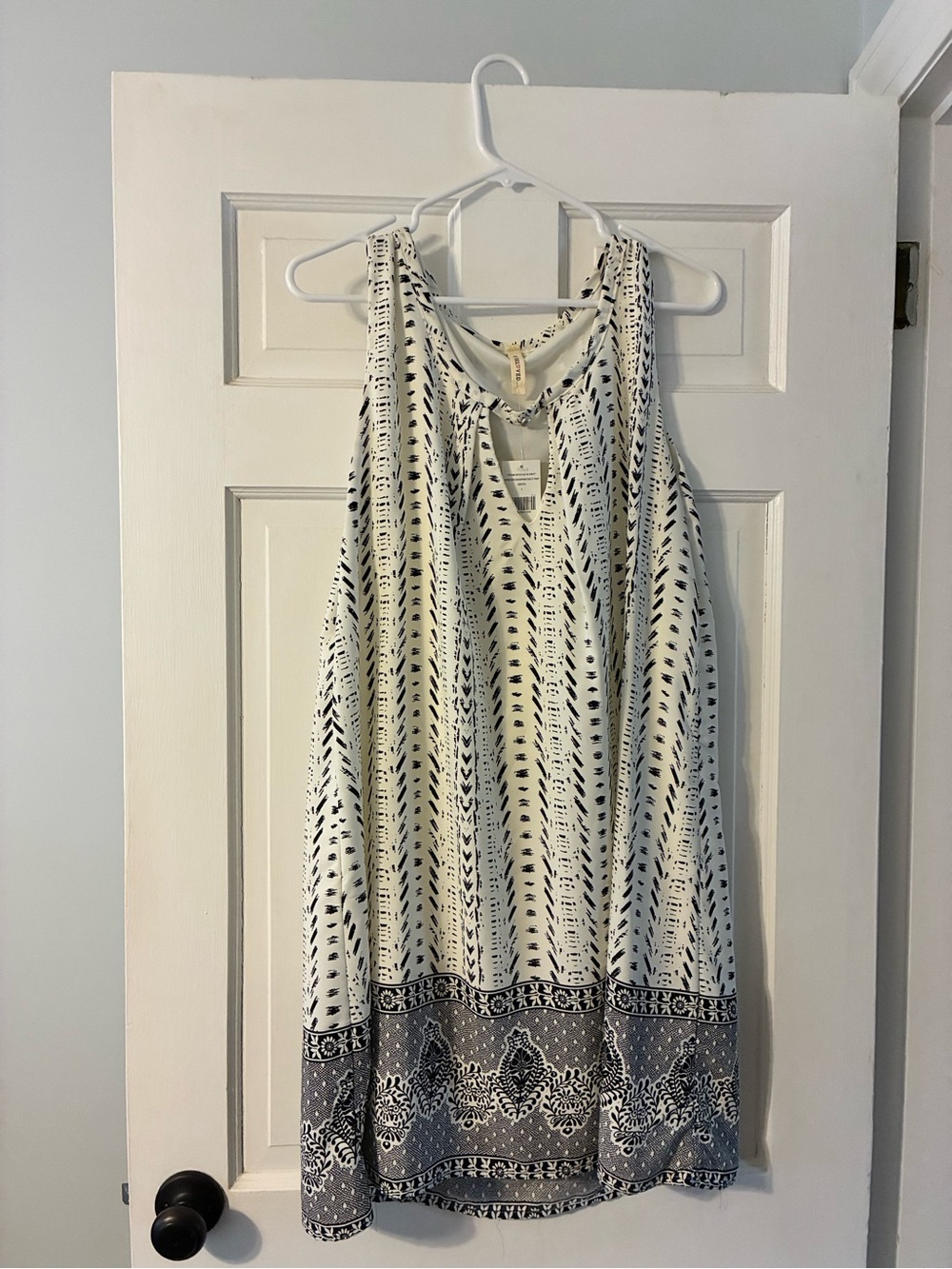 My Beloved White and Black Printed Sleeveless Dress